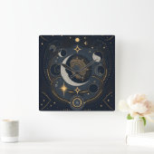 独自のシルバーと金ゴールド月面を作成 スクエア壁時計 (ホーム)