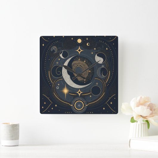 独自のシルバーと金ゴールド月面を作成 スクエア壁時計 (ホーム)