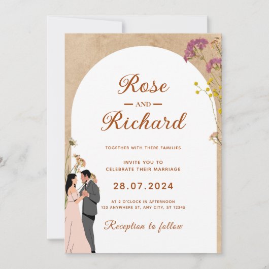 独自のシンプルエレガント素朴結婚の 招待状 (正面)