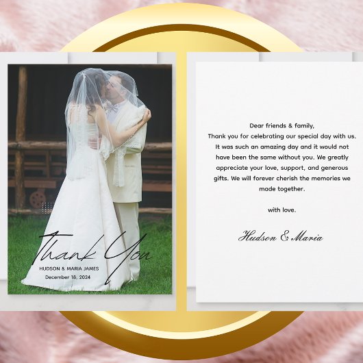 独自のスクリプモダントシンプル写真の結婚作成 サンキューカード