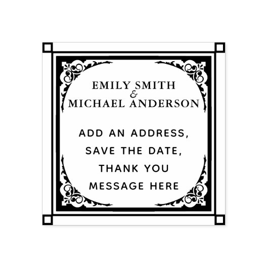 独自のスタンプを作成カスタム文字華美縁どスクエア ラバースタンプ (インプリント)