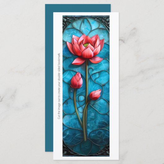 独自のステンドグラスのピンクのロータスブックマークを作成 (正面/裏面)