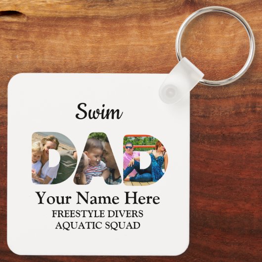 独自のスポーツパパフォトコラージュを作成するスイムパパ キーホルダー (裏面)