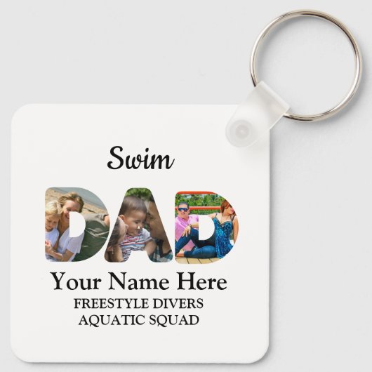 独自のスポーツパパフォトコラージュを作成するスイムパパ キーホルダー (裏面)