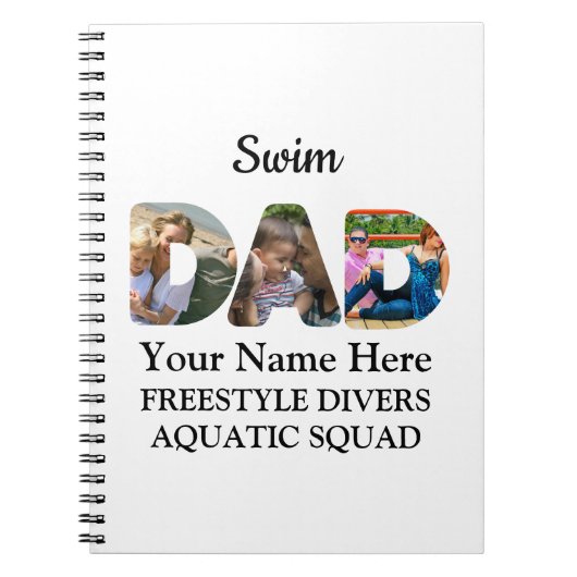 独自のスポーツパパフォトコラージュを作成するスイムパパ ノートブック (正面)