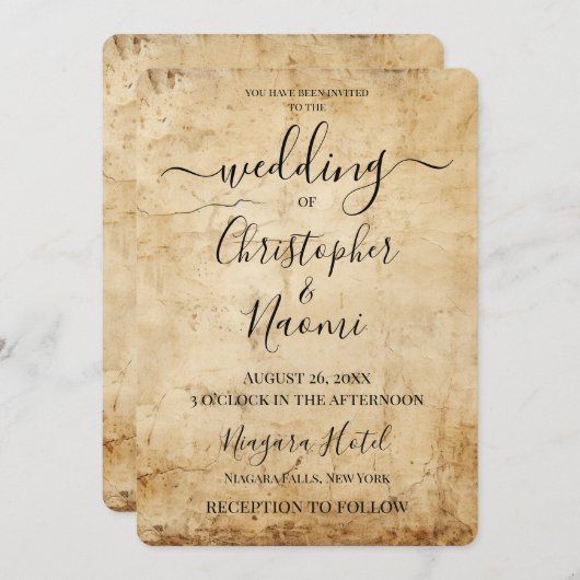 独自のセピアヴィンテージ素朴紙 招待状 (正面/裏面)