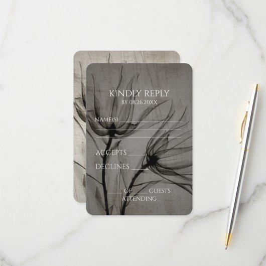 独自のセピアX線ヴィンテージ花を作成 出欠カード (正面/裏面インサイチュ)