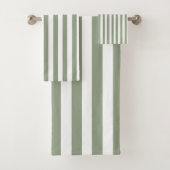 独自のセージ緑の白いパターンを作成ストライプのする バスタオルセット (インサイチュ)