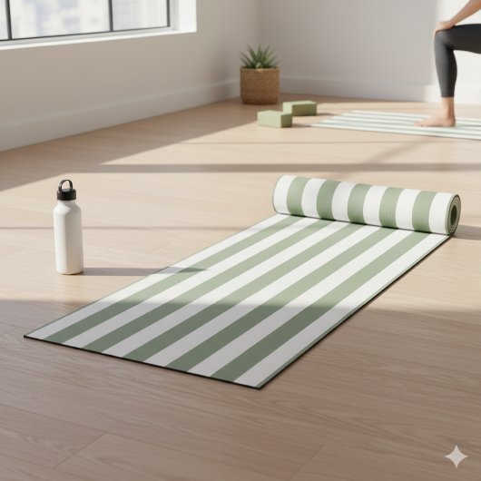 独自のセージ緑の白いパターンを作成ストライプのする ヨガマット