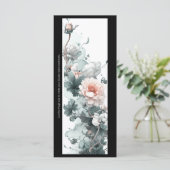 独自のソフトピンクの牡丹ブックマークカードを作成 (スタンド正面)