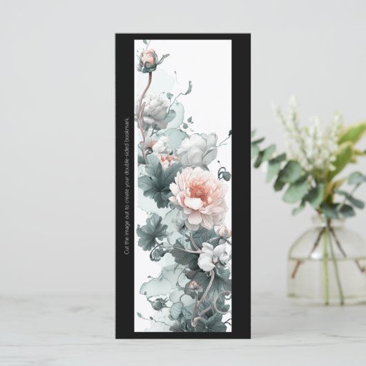 独自のソフトピンクの牡丹ブックマークカードを作成 (スタンド正面)