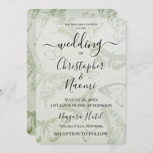 独自のソフトヴィンテージ蝶紙の作成 招待状 (正面/裏面)