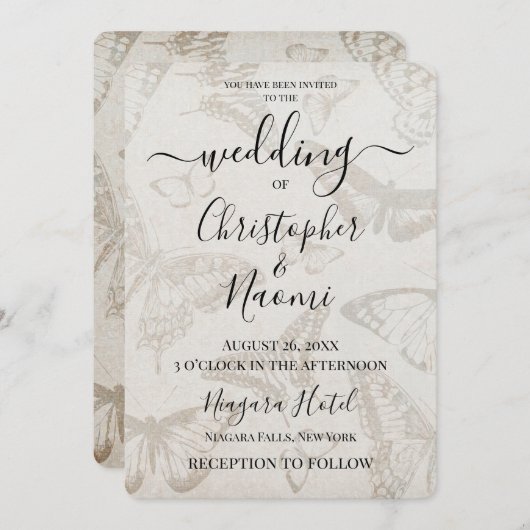 独自のソフトヴィンテージ蝶紙の作成 招待状 (正面/裏面)