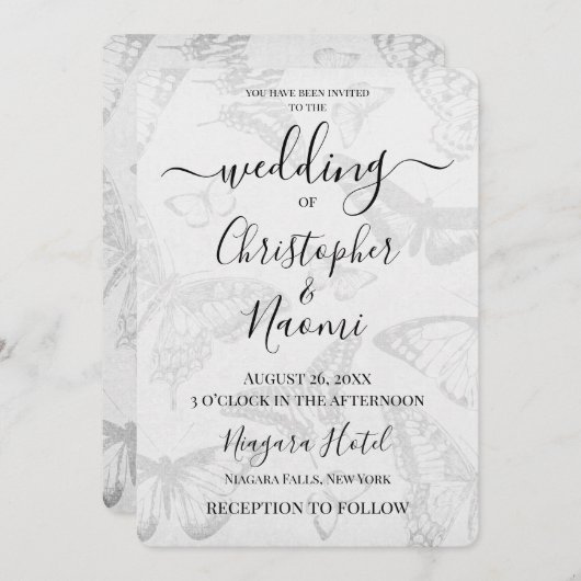 独自のソフトヴィンテージ蝶紙の作成 招待状 (正面/裏面)