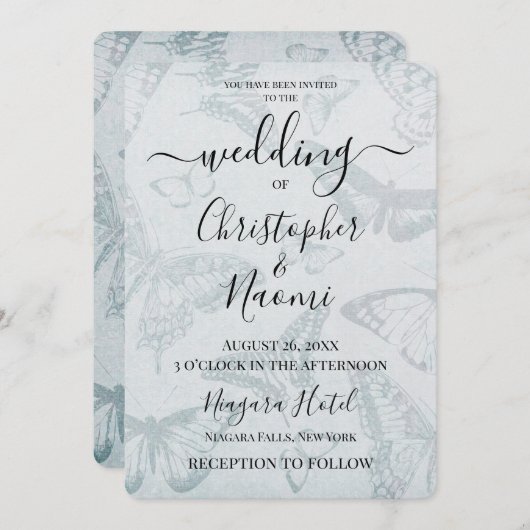 独自のソフトヴィンテージ蝶紙の作成 招待状 (正面/裏面)