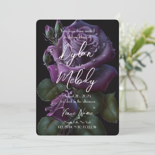 独自のダークパープルカスタムバラの作成 招待状 (スタンド正面)