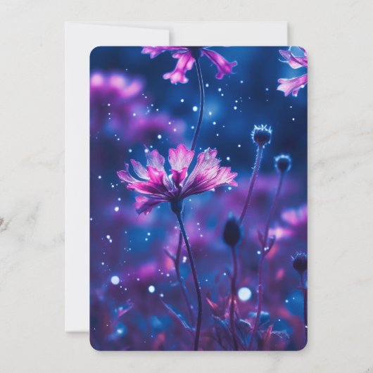 独自のダークブルーとピンクの花を作成結婚する 招待状 (裏面)