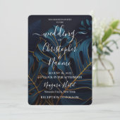 独自のダークブルーと金ゴールド離れを結婚作成 招待状 (スタンド正面)