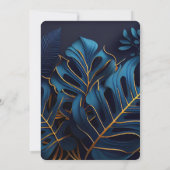 独自のダークブルーと金ゴールド離れを結婚作成 招待状 (裏面)