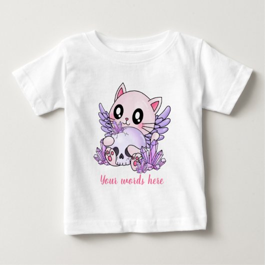 独自のチビ（小さくかわいく書いた感じ）スカル&子猫を作成 ベビーTシャツ (正面)