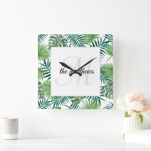 独自のトロピカルパームビーチハウス名を作成 スクエア壁時計 (ホーム)