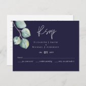 独自のネイビーホワイトユーカリRSVPの作成 ポストカード (正面/裏面)