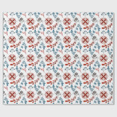 独自のノルディックレッド&ブルーフローラモチーフの作成 ラッピングペーパー (フラット)