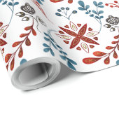 独自のノルディックレッド&ブルーフローラモチーフの作成 ラッピングペーパー (ロールコーナー)