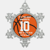 独自のバスケットボール名前をカスタムする番号を作成 スノーフレークピューターオーナメント (正面)