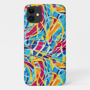 独自のパターンを追加かわいいモダンレトロ60sブルー iPhone 11 ケース