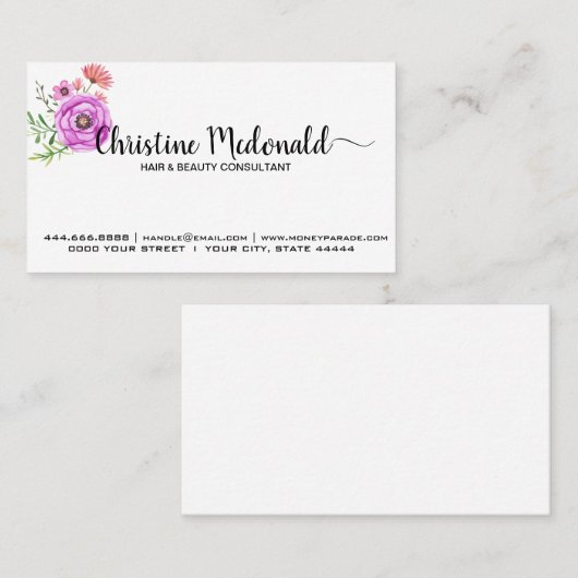 独自のパーソナライズされたフローラデザインカスタム 名刺 (正面/裏面)