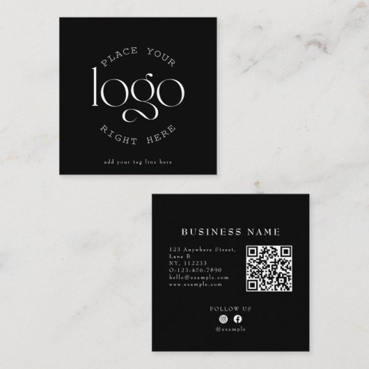 独自のビジネスカスタムロゴを黒にモダン作成 スクエア名刺 (正面/裏面)