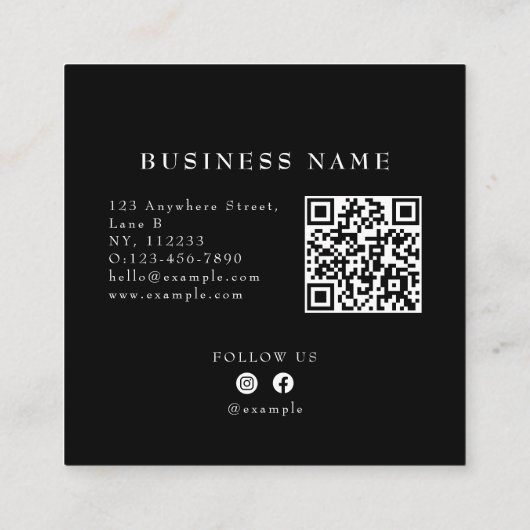 独自のビジネスカスタムロゴを黒にモダン作成 スクエア名刺 (裏面)