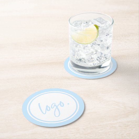 独自のビジネスミニマルロゴの青いカスタム ラウンドペーパーコースター (インサイチュ)