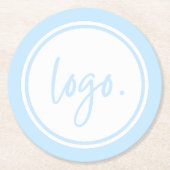 独自のビジネスミニマルロゴの青いカスタム ラウンドペーパーコースター (正面)