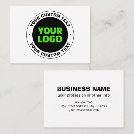 独自のビジネスロゴまたはアップロードしたデザインの追加 名刺 (正面/裏面)