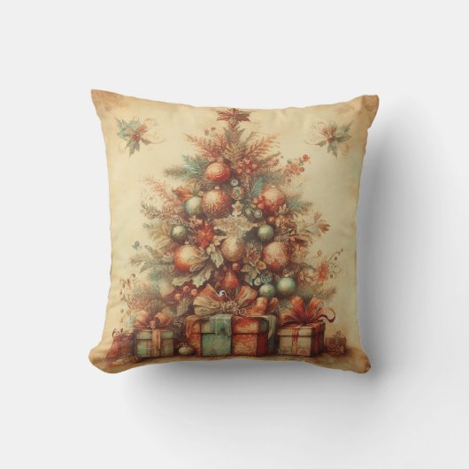 独自のビンテージのクリスマスツリーを作成 クッション (正面)