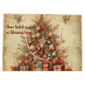 独自のビンテージのクリスマスツリーを作成 ラージペーパーバッグ (裏面)