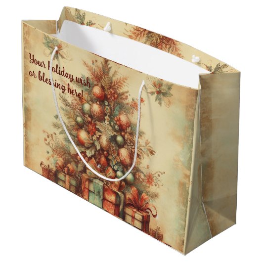 独自のビンテージのクリスマスツリーを作成 ラージペーパーバッグ (裏面アングル)