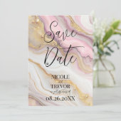 独自のピンクとカスタム金ゴールドのアルコールインクを作成する セーブザデート (スタンド正面)