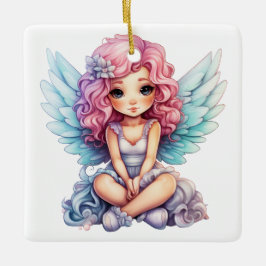 独自のピンクとブルーのかわいらしクリスマスエンジェルを作成 セラミックオーナメント