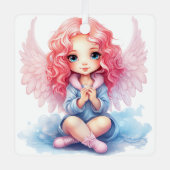 独自のピンクとブルーのクリスマスエンジェルを作成 メタルオーナメント (正面)