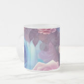 独自のピンクとブルーのバラフローラの作成 フロストグラスマグカップ (正面左)