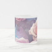 独自のピンクとブルーのバラフローラの作成 フロストグラスマグカップ (中央)