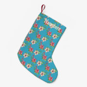 独自のピンクと白のポインセチア青を作成 スモールクリスマスストッキング (正面 (吊り時))