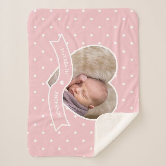 独自のピンクと白の水玉模様ベビー写真を作成 シェルパブランケット (正面)