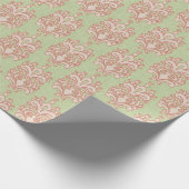 独自のピンクと緑のダマスクを作成 ラッピングペーパー (角)