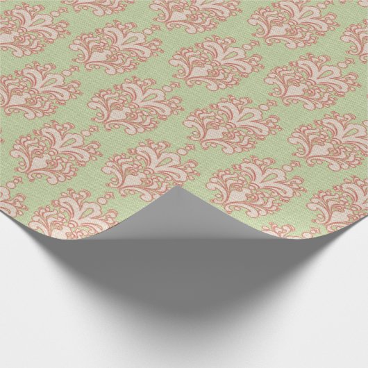 独自のピンクと緑のダマスクを作成 ラッピングペーパー (角)