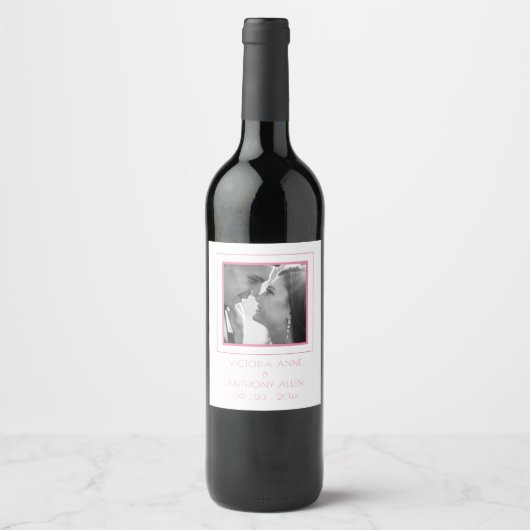 独自のピンクの写真エレガントワインラベルを作成する ワインラベル (正面)