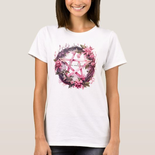 独自のピンクの星形五角形花を作成 Tシャツ (正面)
